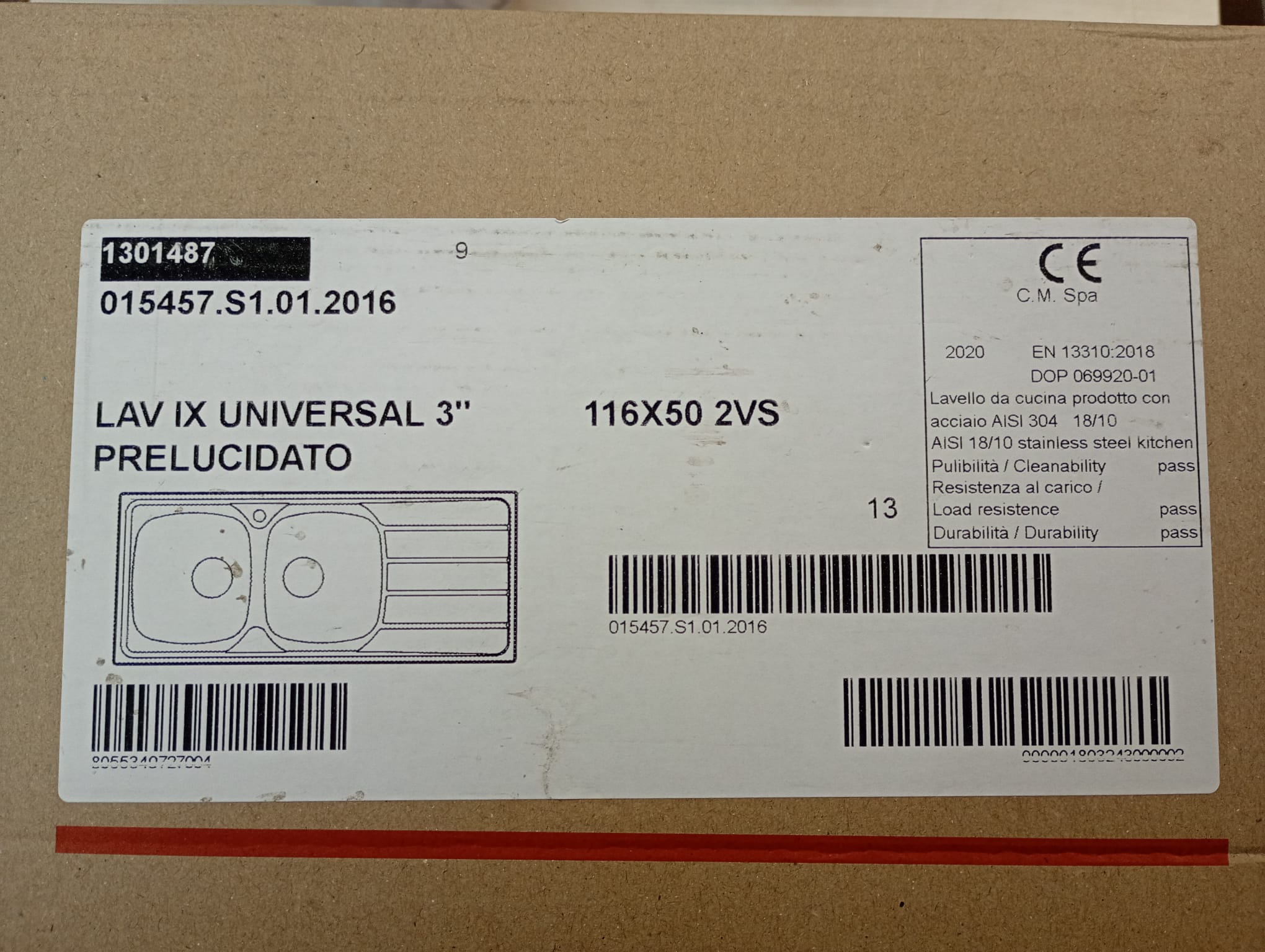 etichetta lavello modello universal della cm italia due vasche con gocciolatoio 