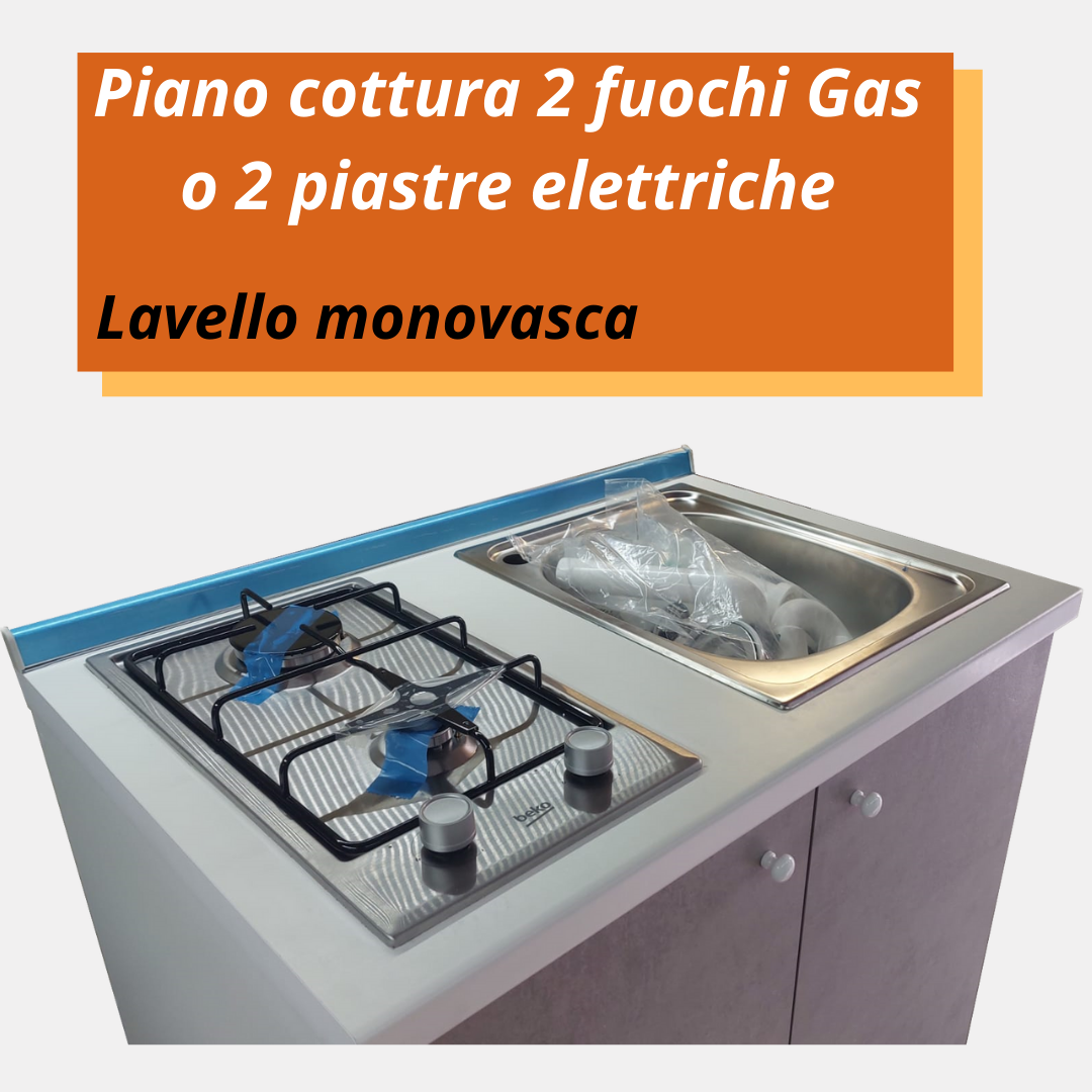 Minicucina 90 cm completa con lavello e piano cottura - dettaglio top lavello e piano cottura 