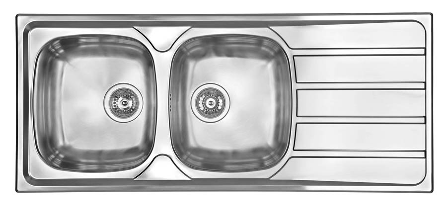 lavello cucina acciaio inox satinato serie incasso due vasche a sinistra con gocciolatoio 116x50cm della cm italia
