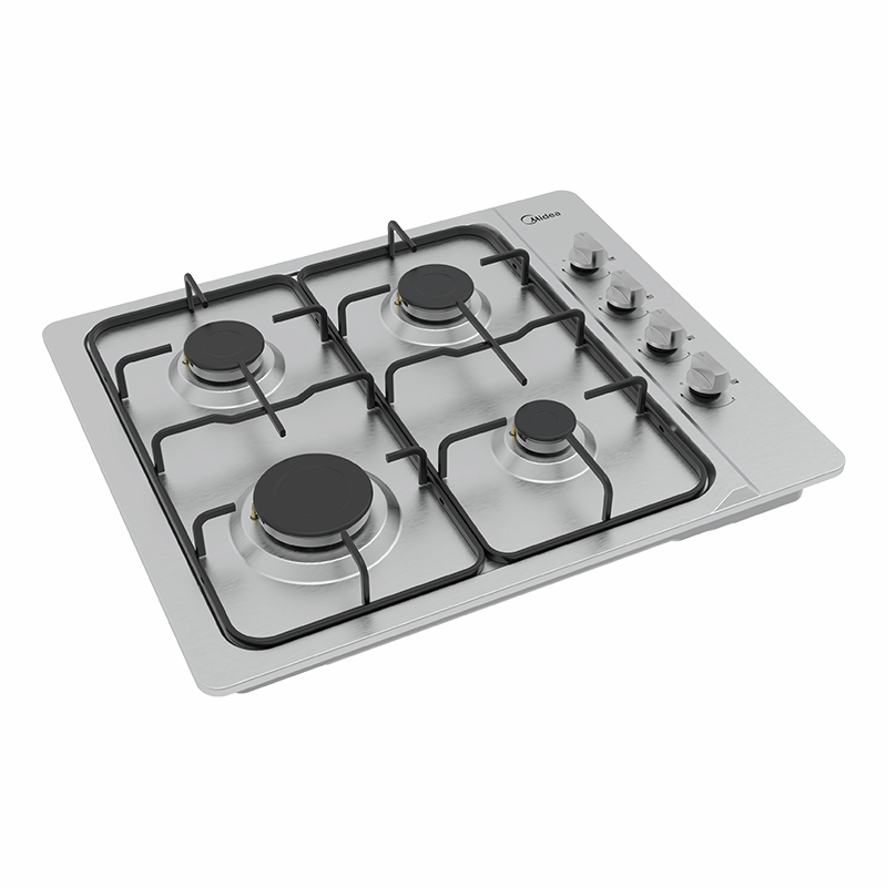 piano cottura midea con comandi laterali griglie smaltate con alvola sicurezza gas in acciaio inox satinato foto larerale 